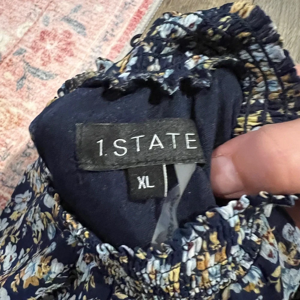 1. State Blue Floral Halter Tiered Smocked Spring Cottagecore Dress Blue XLarge - Picture 12 of 16